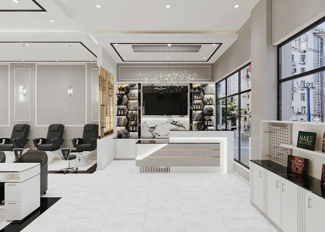 The salon reception area